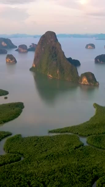 Вид Воздуха Саметнангше Phangnga Таиланд Phangnga Bay Таиланд Восход Солнца — стоковое видео