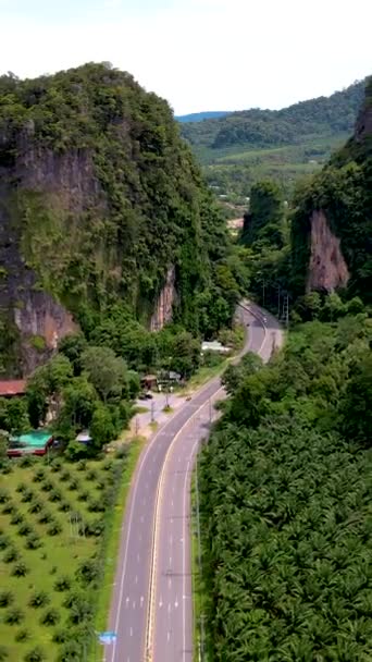 Road Limestone Cliffs Rocks Palm Oil Plantation Krabi Thailand — Stockvideo