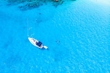 Drone view from above at Anse Lazio beach Praslin Island Seychelles.