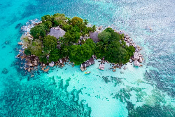 Vista Drone Cima Uma Praia Tropical Seychelles Anse Volbert Praia — Fotografia de Stock
