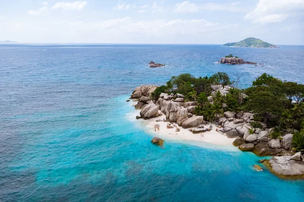 Drone View Tropical Beach Seychelles Cocos Island — Stockfoto