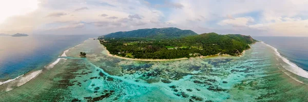 Drone View Tropical Beach Seychelles Anse Source Dargent White Tropical — Zdjęcie stockowe