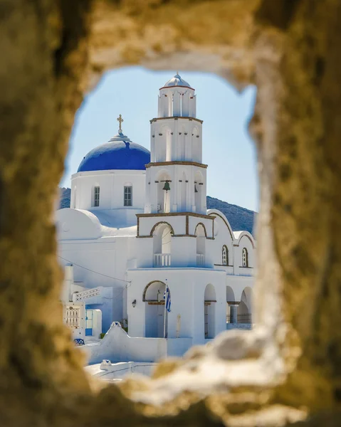 Pyrgos Santorini Greece Sunny Day Summer Whitewashed Homes Churches Greek — Stockfoto