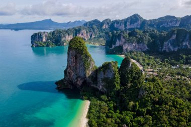 Railay Beach Krabi Thailand, the tropical beach of Railay Krabi, drone view from above,