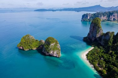 Railay Beach Krabi Thailand, the tropical beach of Railay Krabi, drone view from above,