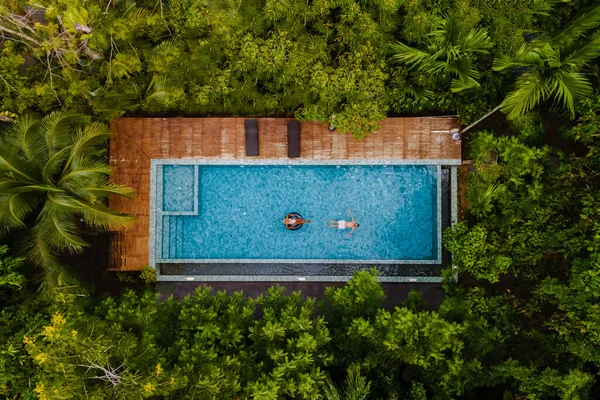 Drone View Swimming Pool Jungle Aerial View Drone Swimming Pool — Stock fotografie