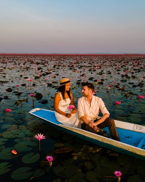 Sunrise Sea Red Lotus Lake Nong Harn Udon Thani Thailand — Zdjęcie stockowe