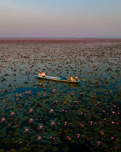 Sunrise Sea Red Lotus Lake Nong Harn Udon Thani Thailand — Stock fotografie
