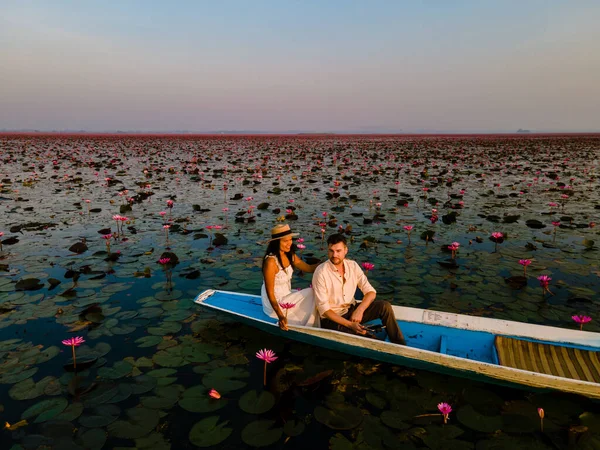 Sunrise Sea Red Lotus Lake Nong Harn Udon Thani Thailand — Zdjęcie stockowe