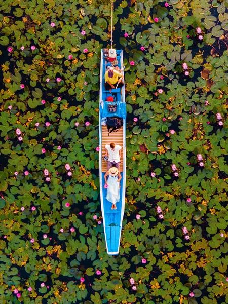 Sonnenaufgang Meer Aus Rotem Lotus Lake Nong Harn Udon Thani — Stockfoto