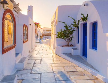 sunrise by the ocean of Oia Santorini Greece, a traditional Greek village in Santorini. 