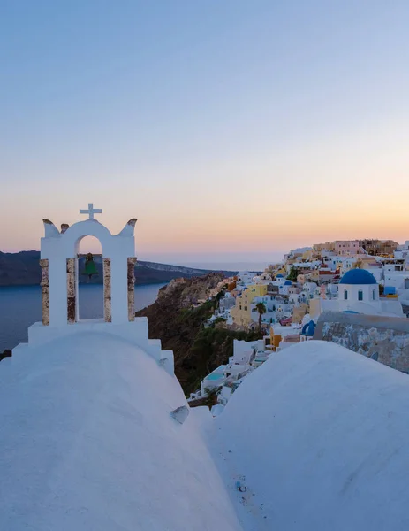 White Churches Blue Domes Ocean Oia Santorini Greece Traditional Greek — Stock Photo, Image