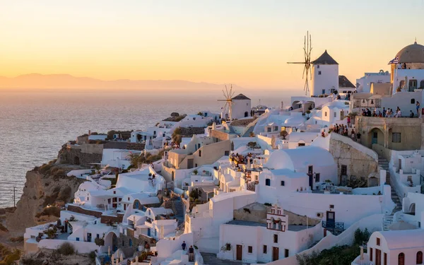 White Churches Blue Domes Ocean Oia Santorini Greece Traditional Greek — Stockfoto