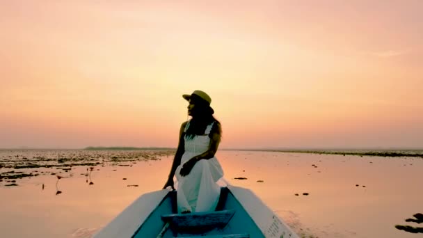Рассвет Море Красного Лотоса Озеро Нонг Харн Удон Тани Таиланд — стоковое видео