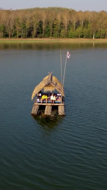 Men Women Bamboo Raft Huai Krathing Lake North Eastern Thailand — Video