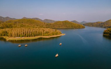 Huai Krathing lake in the North Eastern Thailand Isaan region, famous for its floating bamboo rafts where you can have lunch or dinner in the middle of the lake. 