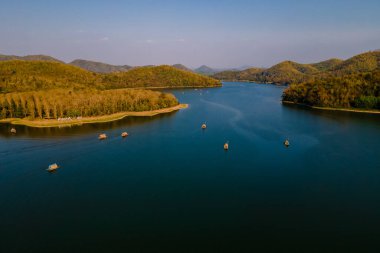Huai Krathing lake in the North Eastern Thailand Isaan region, famous for its floating bamboo rafts where you can have lunch or dinner in the middle of the lake. 