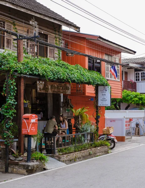 stock image Chiang Khan village North Eastern Thailand February 2023 a traditional village with a wooden houses alongside the Mekong river in Thailand