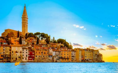 Rovinj village during sunset Adriatic sea Croatia, sunset at Rovinj town Croatia.