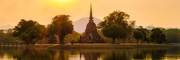 Wat Sa Si at sunset Sukhothai old city, Thailand. Ancient city and culture of south Asia Thailand, Sukothai historical park