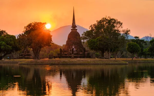 Wat Bij Zonsondergang Sukhothai Oude Stad Thailand Oude Stad Cultuur — Stockfoto