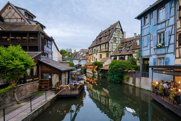 stock image Colmar, Alsace, France July 2021. Petite Venice, water canal, and traditional half timbered houses. Colmar is a charming town in Alsace, France. Beautiful view of colorful romantic city Colmar with.