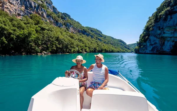 Paar Einem Boot Gorges Verdon See Von Sainte Croix Provence — Stockfoto