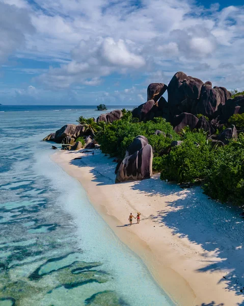 Anse Source Dargent Beach Digue Island Seyshelles Drone Aerial View — Foto Stock