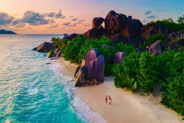 Anse Source Dargent Beach Digue Island Seyshelles Drone Aerial View — 图库照片