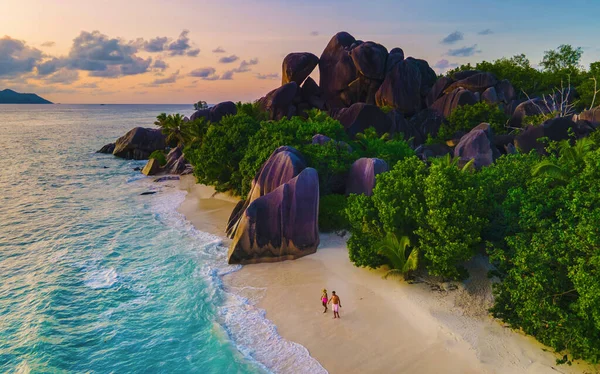 Anse Source Dargent Beach Digue Island Seyshelles Drone Aerial View — 图库照片