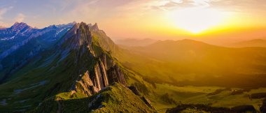 Schaeffler mountain ridge swiss Alpstein, Appenzell Switzerland, a ridge of the majestic Schaeffler peak by Berggasthaus Schafler, Switzerland during summer clipart