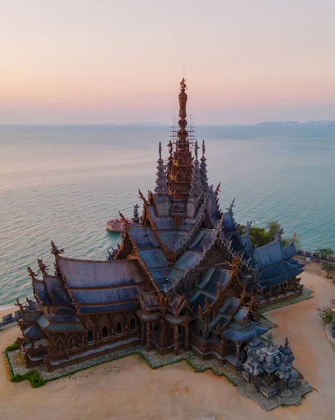 Sanctuary Truth Pattaya Thailand Sunset Seen High Angle View Drone — Stock Photo, Image
