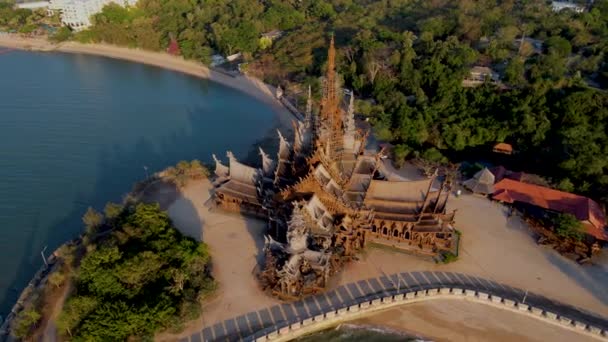 Святилище Истины Паттайя Таиланд Деревянный Соблазн Океана Время Заката — стоковое видео