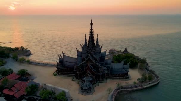 Pattaya Thajsko Svatyně Pravdy Pattaya Thajsko Dřevěný Chrám Oceánu Při — Stock video