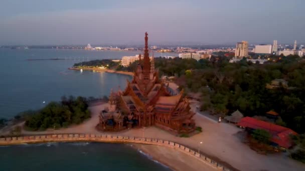 Tempio Legno Presso Oceano Santuario Della Verità Pattaya Thailandia — Video Stock