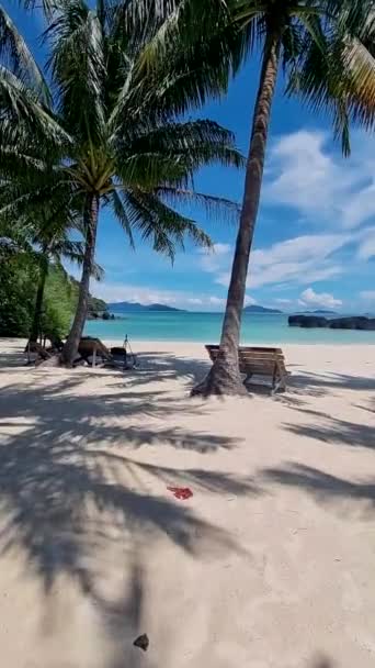 Tropikalna Wyspa Białą Piaszczystą Plażą Palmami Turkusowym Oceanem — Wideo stockowe