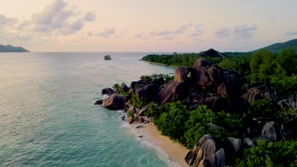 Anse Fonte Dargent Digue Seychelles Praia Tropical Durante Umas Férias — Vídeo de Stock