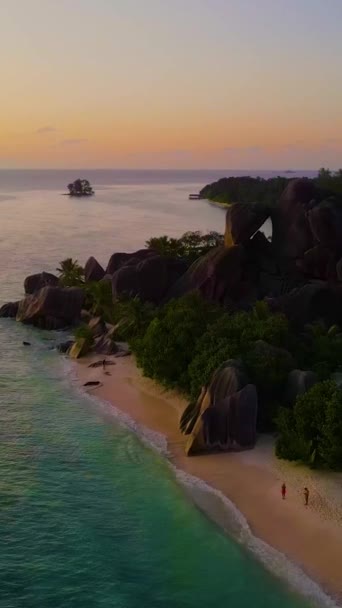 Tramonto Sulla Spiaggia Anse Source Dargent Digue Seychelles Una Spiaggia — Video Stock