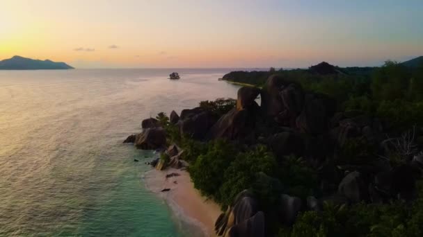 Захід Сонця Пляжі Anse Source Dargent Digue Seychelles Тропічний Пляж — стокове відео