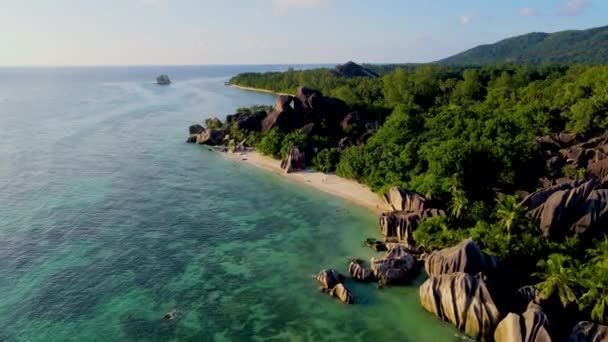 Anse Source Dargent Digue Seychelles Praia Tropical Durante Pôr Sol — Vídeo de Stock