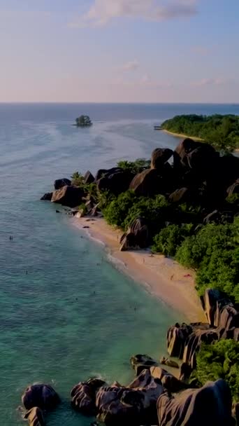 Anse Source Dargent Digue Seychelles Пляж Фааль Время Заката Острове — стоковое видео