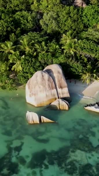Anse Source Dargent Digue Seychelles Playa Tropical Atardecer Isla Digue — Vídeo de stock