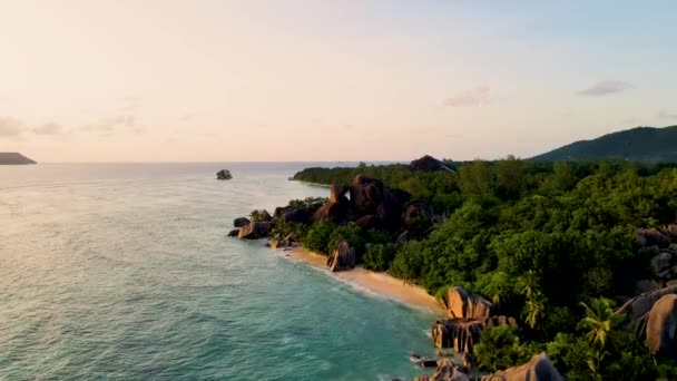 Anse Source Dargent Digue Seychelles Пляж Фалаль Время Роскошного Отдыха — стоковое видео