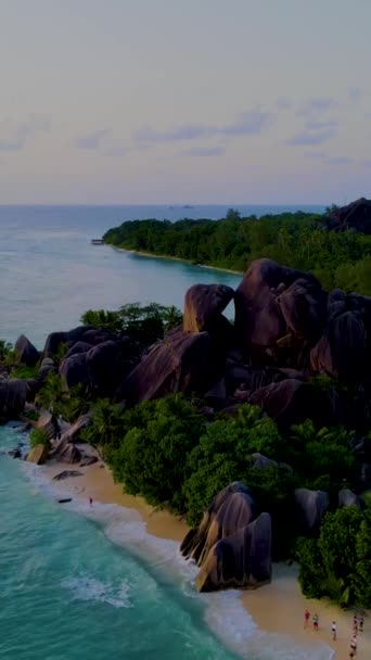 Anse Source Dargent Beach Sunset Digue Seychelles Tropical Beach Sunset — Stock Video