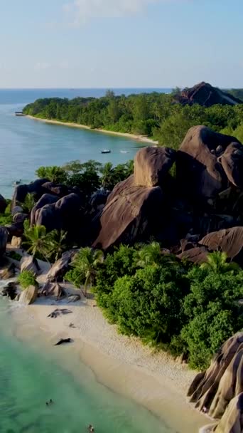 Anse Source Dargent Strand Naplementekor Digue Seychelles Trópusi Strand Naplementekor — Stock videók