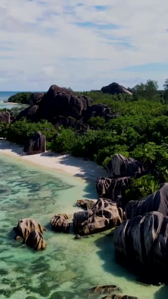Anse Source Dargent Digue Seychellen Tropisch Strand Bij Zonsondergang Het — Stockvideo