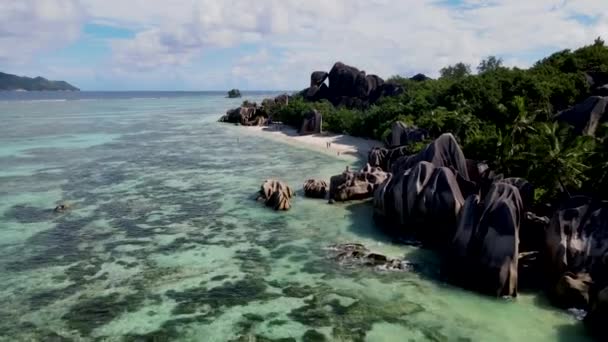 Anse Source Dargent Digue Seychely Tropická Pláž Při Západu Slunce — Stock video