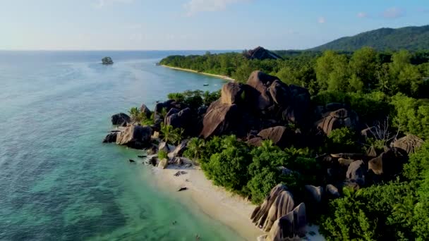 Anse Source Dargent Digue Seychelles Plage Tropicale Coucher Soleil — Video
