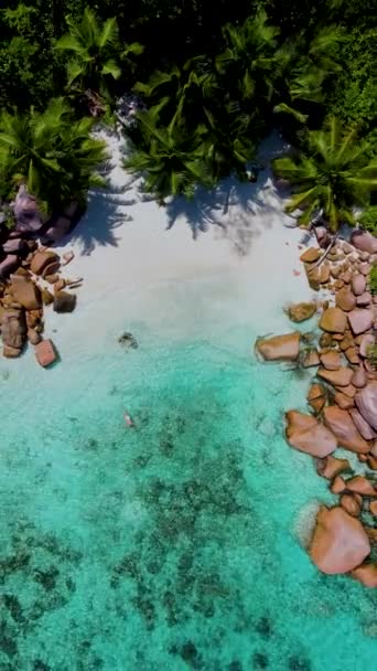 Anse Lazio Praslin Seychelles Тропічний Пляж Під Час Розкішної Відпустки — стокове відео