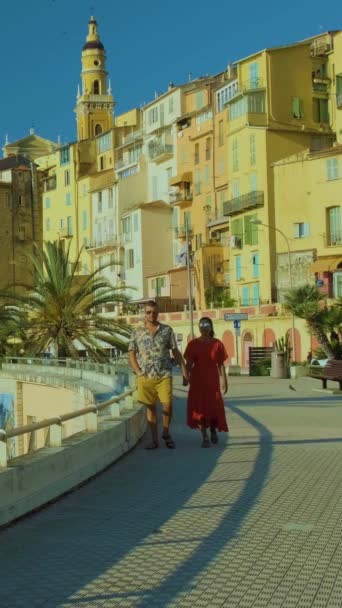 Menton France Cote Azur France Tatilde Olan Birkaç Erkek Kadın — Stok video